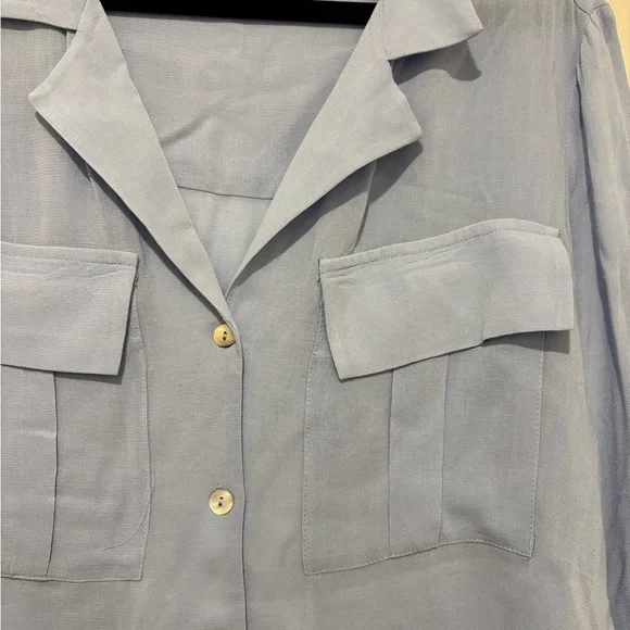Zara Light Blue Button-Up Cropped Blouse - Picture 2 of 5